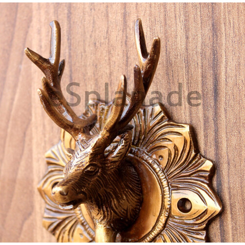 Reindeer Face Brass Door Knocker, Yellow, 3.5 x 2.5 x 6.5-Inch 1