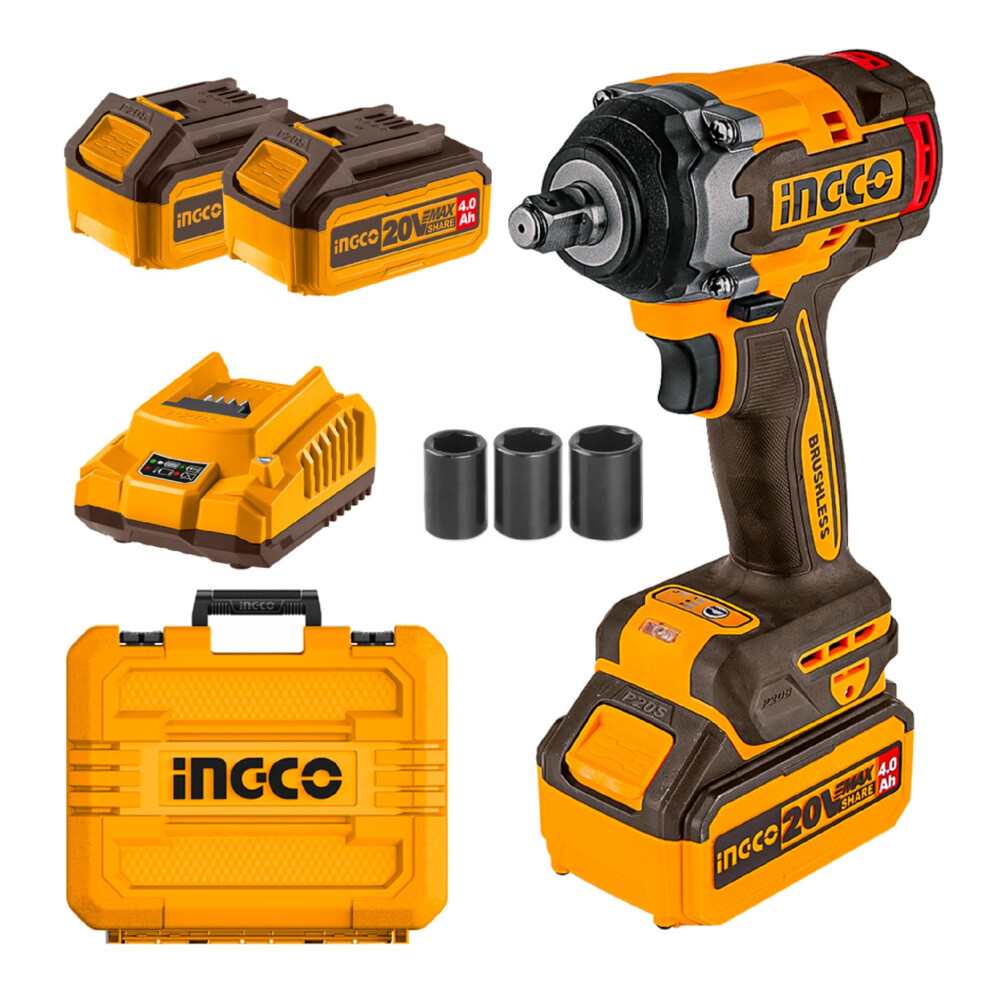 Brushless Impact Wrench 500Nm Nut-Busting Torque 650Nm, 20V Cordless 1/2Inch Battery Impact Gun, 2200Rpm With 2Pcs 4.0Ah Battery And 1Pcs Fast Charger 6941640190154