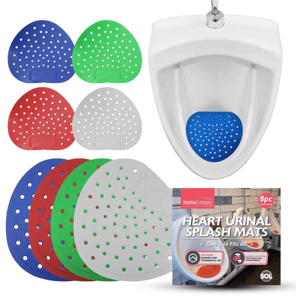 8pk Heart Urinal Splash Mats, Anti-Splash Screen Pads, Multicoloured, Waterless, Universal Fit, Easy to Install, Low Maintenance, Ideal for Men's