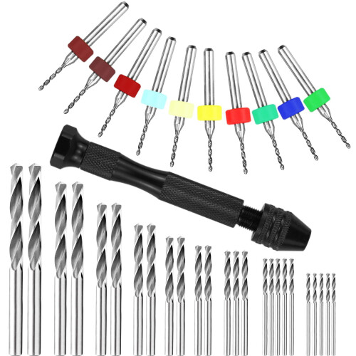 36 Pcs Mini Hand Drill Set for Crafts, Pin Vise Precision Twist Drill Bits with Mini Drill Press Vise for Delicate Manual Work, Electronic Assembling,