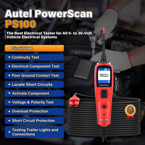 Autel Autel PowerScan PS100 Original Power Circuit Probe Tester, 12V 24V Electrical System Diagnostic Tool, Read AC DC Resistance, Component Activation, 1