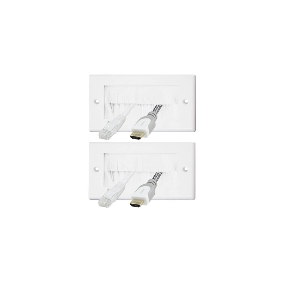 White Brush Double Twin 2 Gang Wall Outlet Cable Entry Plate Tidy Mount Face Plate Wall Plate (2) 5060503875746