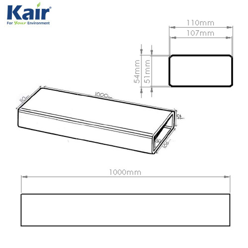 Rectangular Flat Ducting 110mm x 54mm - 1 Metre Length Flat Channel Pipe 1