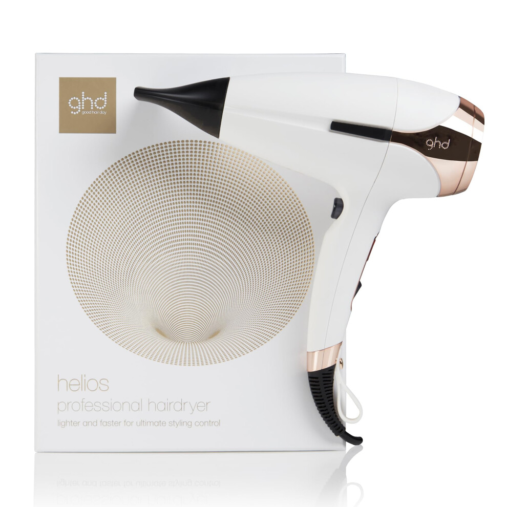 Helios Professional Hair Dryer in White - Lightweight, Fast Styling, Ultimate Styling Control - For All Hair Types (UK Plug)