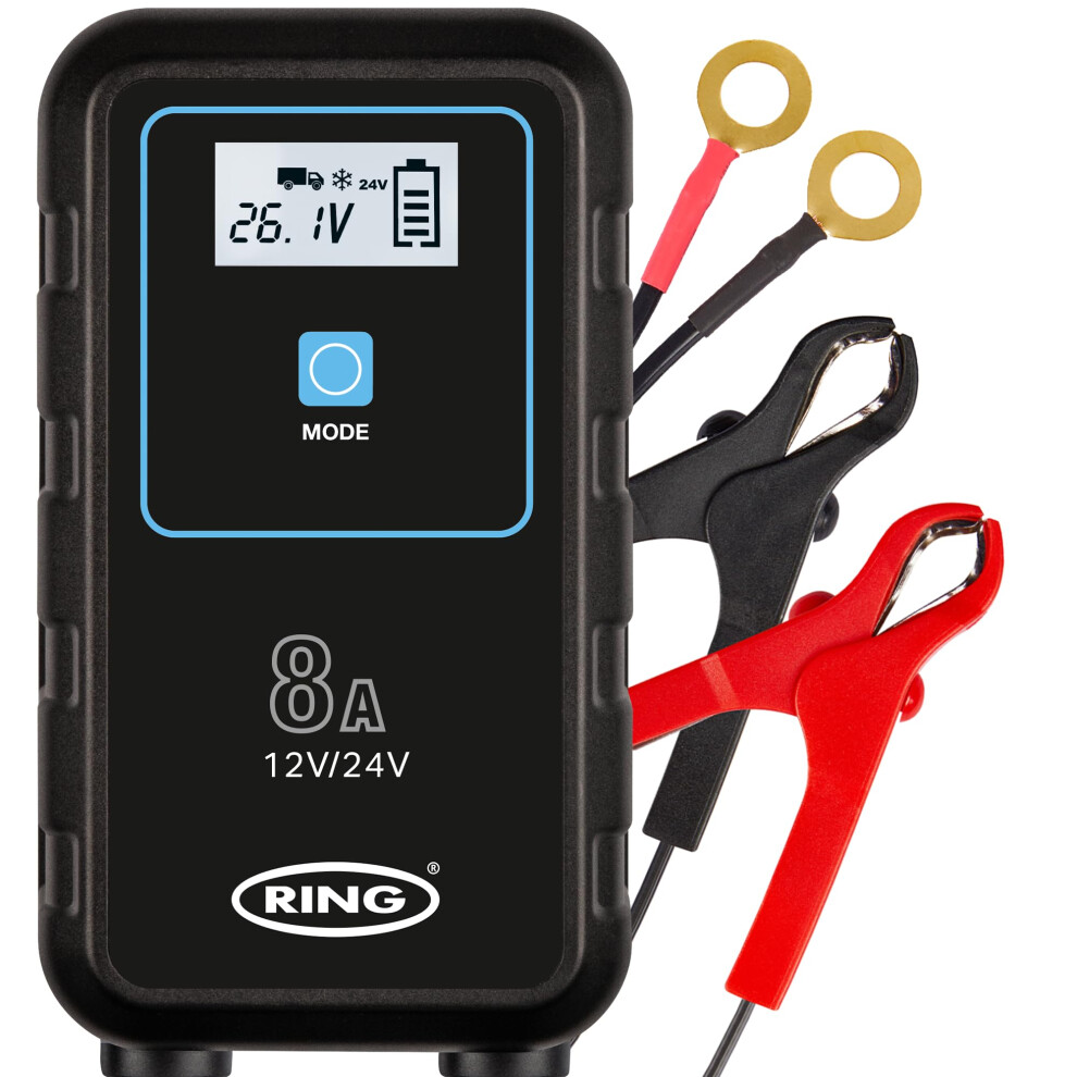 Automotive SMARTCHARGE 8 - 8A Smart Car Battery Charger, 12V & 24V Battery Maintainer - 9 Stage Charger for AGM, Leisure, Lithium, HGV, Car and Van