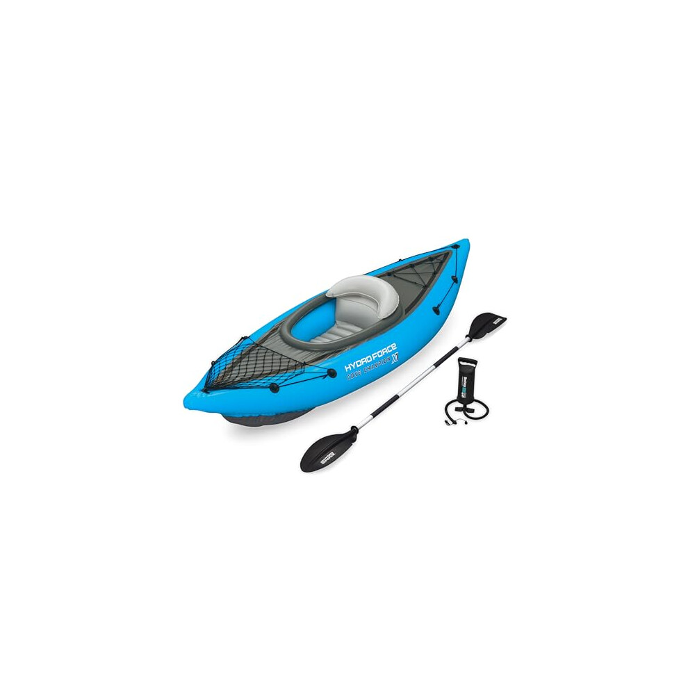 | Hydro-Force Cove Champion X1 Kayak| Inflatable Boat Set With Hand Pump, Paddles, Seats, Fins and Storage Bag | One Seater