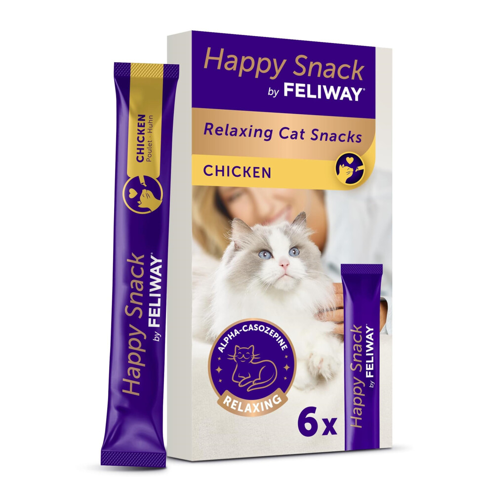 Happy Snack by FELIWAY Delicious Relaxing Chicken Flavour Treat for Cats, Contains Calming Milk Protein, Alpha-casozepine, 6 Sticks-image-OPC-PGYBR9Y-NEW