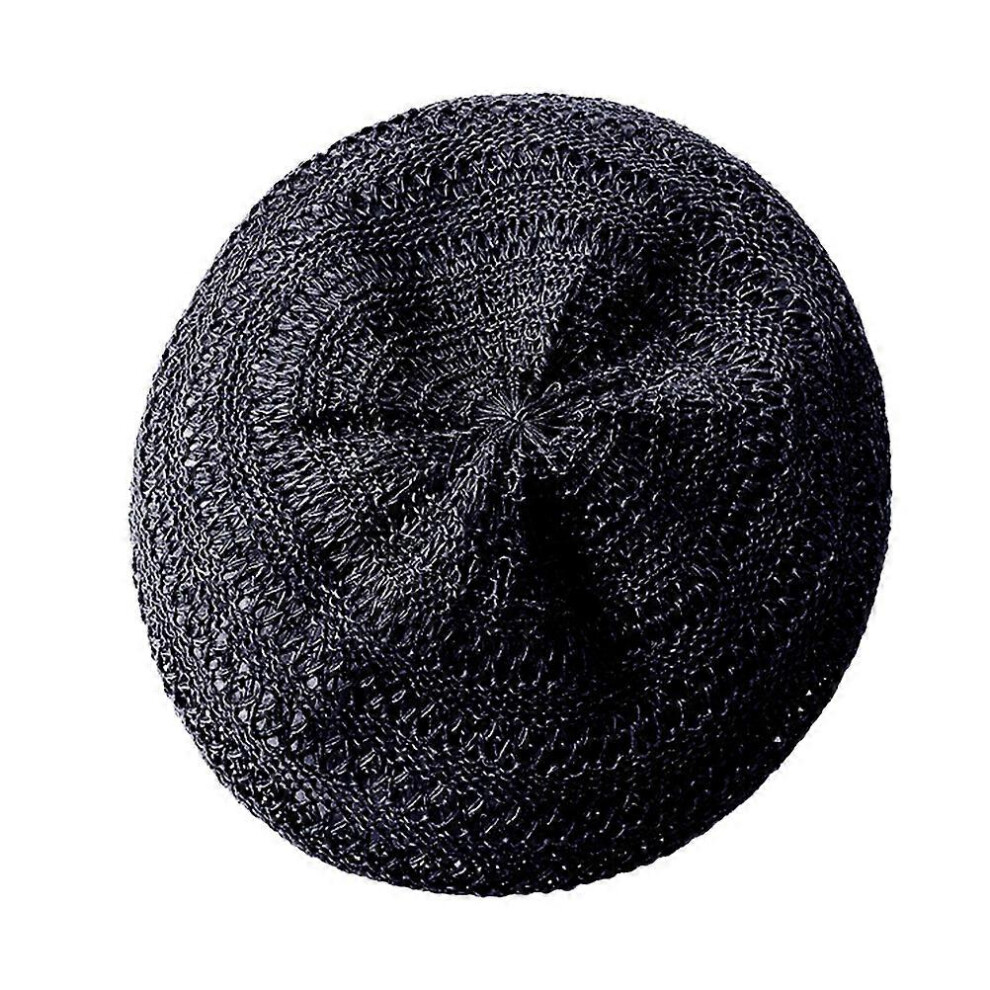 (As show, One size) Spring Summer Beret Hat Vintage Hollow-out Hat Vacation Woven Travel Casual Art Hat (Black)-image-OPC-PGYBYNZ-NEW