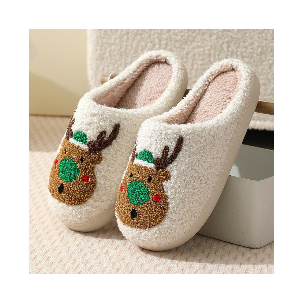 (Green,40-41Foot Length25-25.5cm)Chaussons hiver femme homme Noël élan doublés peluche intérieur antidérapant chaussures chaudes