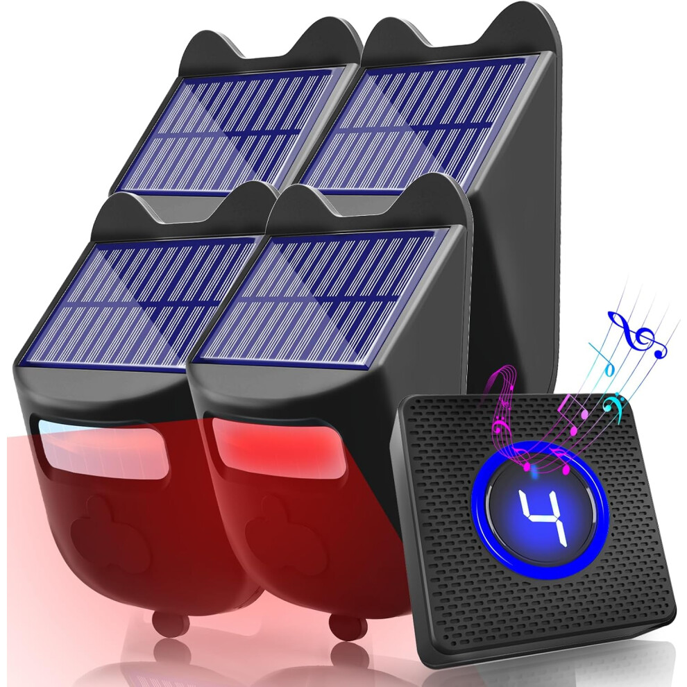 (1 Receiver And 4 Sensors) Solar Driveway Alarms Wireless Outside Weatherproof Motion Detector & Sensor For 1000Ft Long Range 749691189518