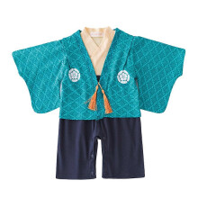 (As show, One size) Japanese Kimono Baby Jumpsuit Long Sleeve Baby Outfit Romper Costume Toddler Clothes with Blue Coat Suitable for the Boys 6 to 12 Months