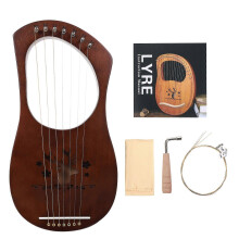 (As show, One size) 1 Set Wooden Lyre Harp Retro 7-string Lyre Harp Musical String Instrument