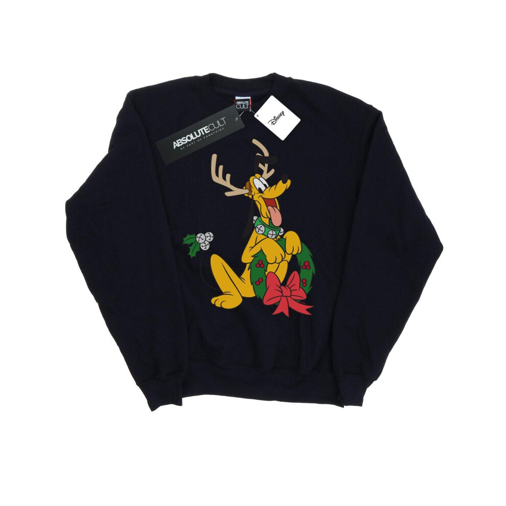 (9-11 Years, Navy Blue) Disney Girls Pluto Christmas Reindeer Sweatshirt