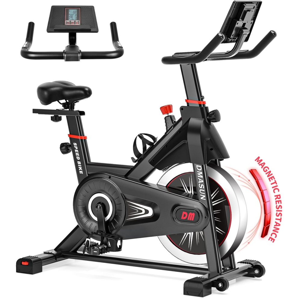 DMASUN Exercise Bike for Home Gym Use, Super Quiet Magnetic Indoor Cycling Bike with LCD Momitor & Tablet Holder - Stat