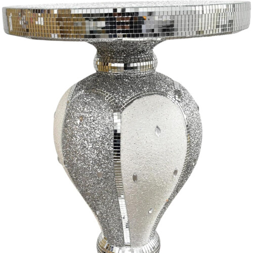 Silver and White Crushed Diamond Mirrored Side Table 2