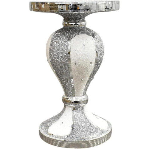 Silver and White Crushed Diamond Mirrored Side Table