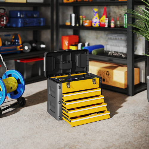 Homcom HOMCOM 4 Drawers Large Tool Box, Steel Toolbox with Handle, Yellow
