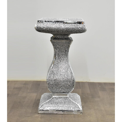 Silver Pillar Side Table 60cm Tall Crushed Diamond Glitter 1