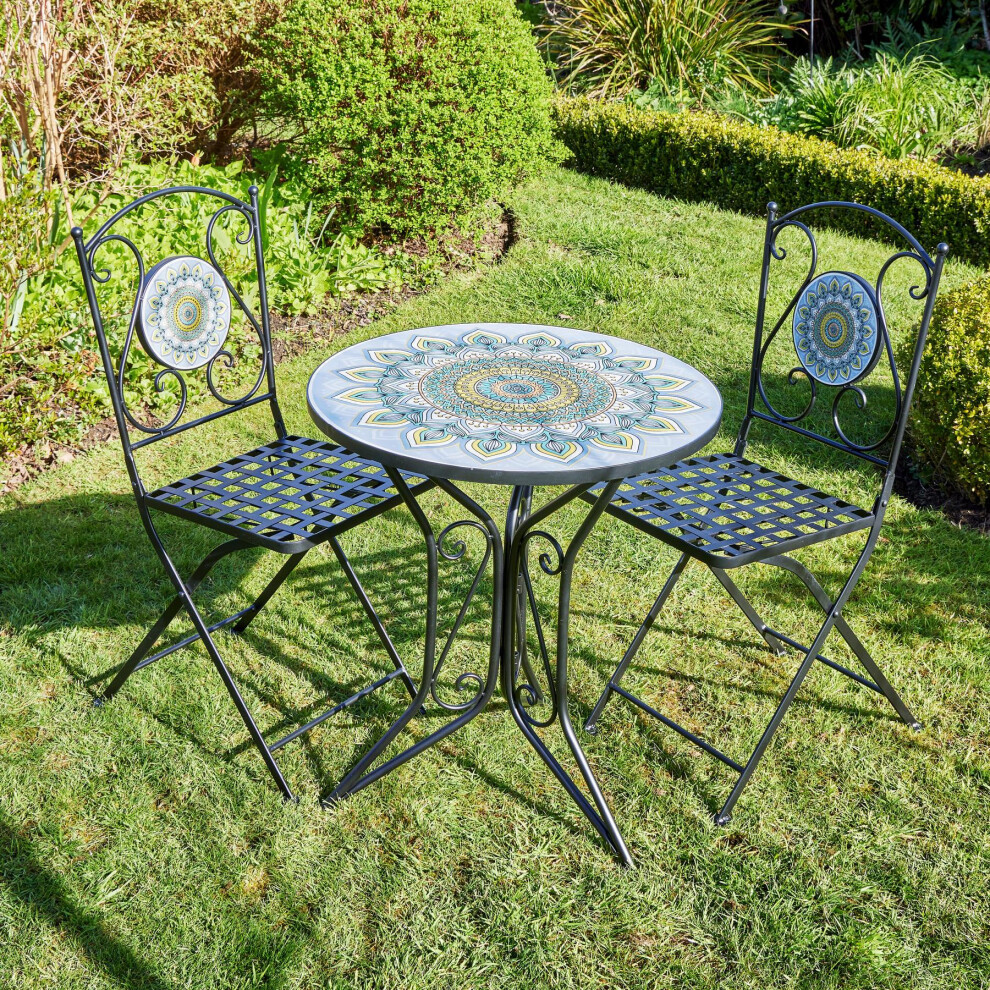 Home Source Hampshire Mosaic Outdoor Garden Patio Bistro Set Black
