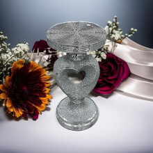 Silver Heart Shape Mirrored Side Table Crushed Diamond Crystal Sparkly