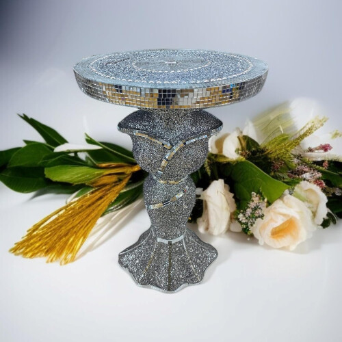 Silver Lady Table Mirrored Side Table Crushed Diamond Crystal Sparkly 1