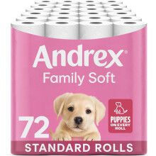 Andrex Family Soft Toilet Tissue 72 Rolls (Previously Andrex Gentle Clean) Gentle on your Familys skin Bulk Pack of 72 Toilet Rolls