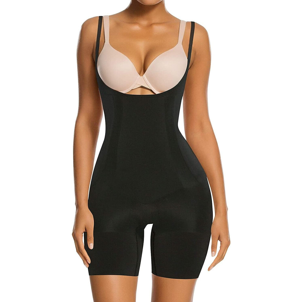 SHAPERX Women Body Shaper Tummy Control Seamless Shapewear Open Bust Mid-Thigh Bodysuit Shorts
