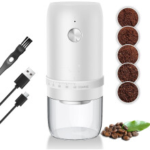 (White) Portable Burr Coffee Grinder Electric with 40 Adjustable Grind Settings, Conical Burr Rechargeable Coffee Bean Grinder with Cleaner Brush