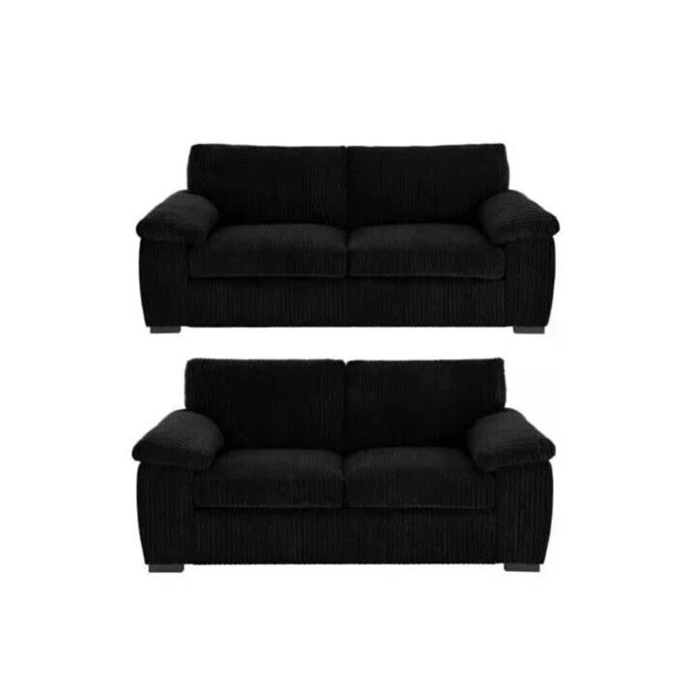 (3+2 Seater, Black) Amalfi Jumbo Cord 3 Seater and 2 Seater Sofa