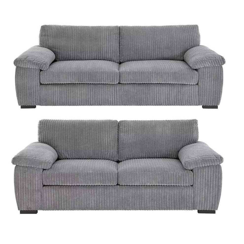 Snugg Furniture (3+2 Seater, ) Amalfi Jumbo Cord 3 Seater And 2 Seater Sofa Grey
