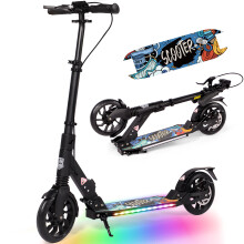 (Black) Kick Scooter for Teens & Adults, 200mm Big Wheels Foldable Scooter for Kids Ages 8-12