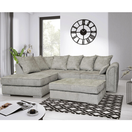 Snugg Furniture (Left Hand Corner, Alaska Silver) Chiswick Corner sofa with Footstool