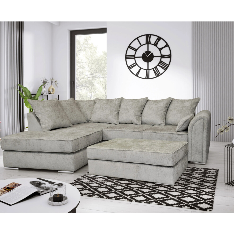 Snugg Furniture (Left Hand Corner, Alaska ) Chiswick Corner Sofa With Footstool Silver