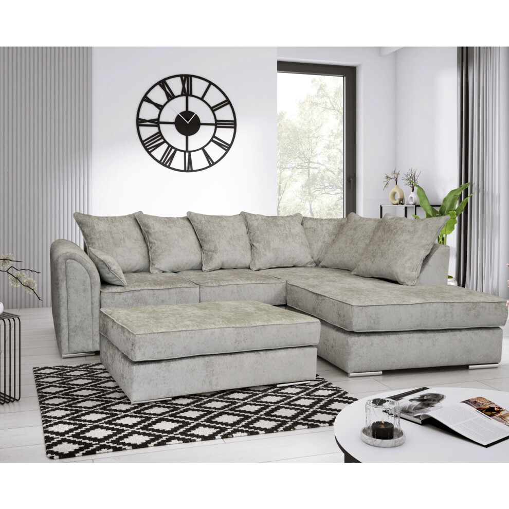 Snugg Furniture (Right Hand Corner, Alaska ) Chiswick Corner Sofa With Footstool Silver