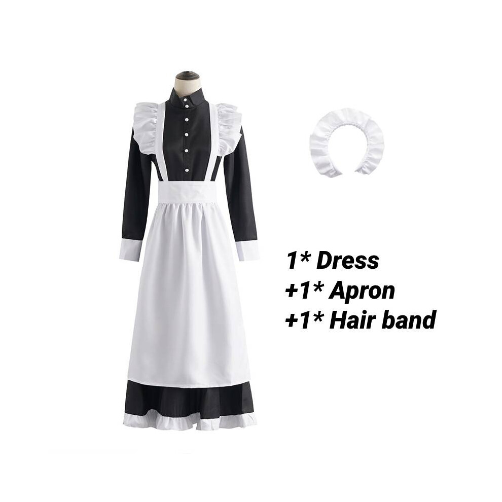 (XXL)Tenue uniforme de femme de chambre costume cosplay robe de soirée fille noir blanc plusieurs tailles