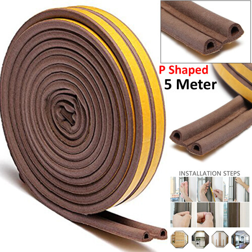 5M P Shape Rubber Foam Draught Excluder Tape Door Window Seal