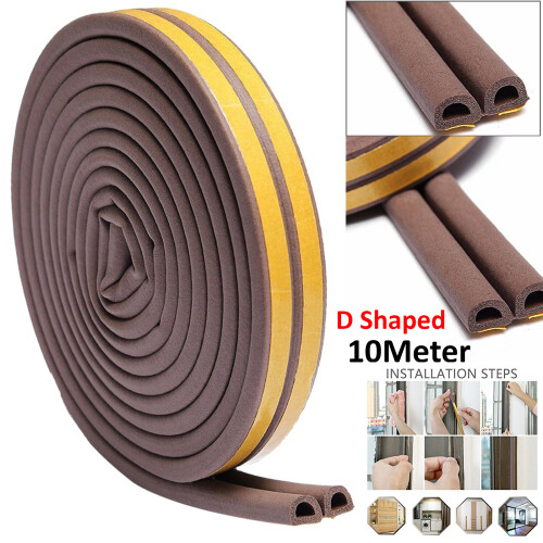 D-Shaped 10M Door Window Rubber Seal Strip Draught Excluder Tape