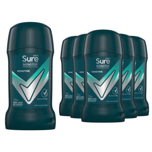 Sure Sure Men Anti Perspirant Deodorant Stick Sensitive, 6x50ml 1