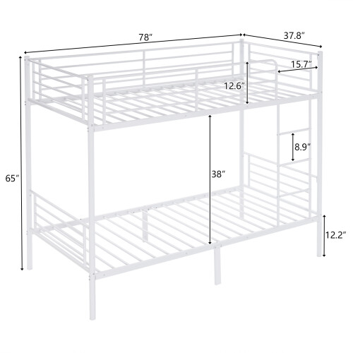Metal Bunk Bed Single over Single Loft Bed Frame w/Ladder & Guardrail 1