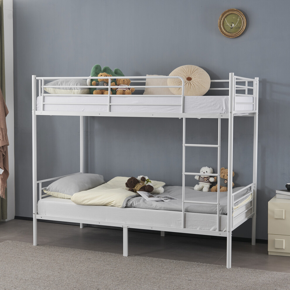 Metal Bunk Bed Single over Single Loft Bed Frame w/Ladder & Guardrail