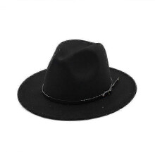 (black) Chapeau Fedora en feutre de laine pour femmes et hommes, style vintage à larges bords, taille ajustable