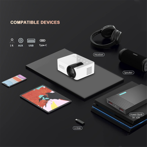 Projector YT100 White Mini Home Projector Projector Portable Mini Home Theater Wireless Cell Phone Multi-Function Projector 1