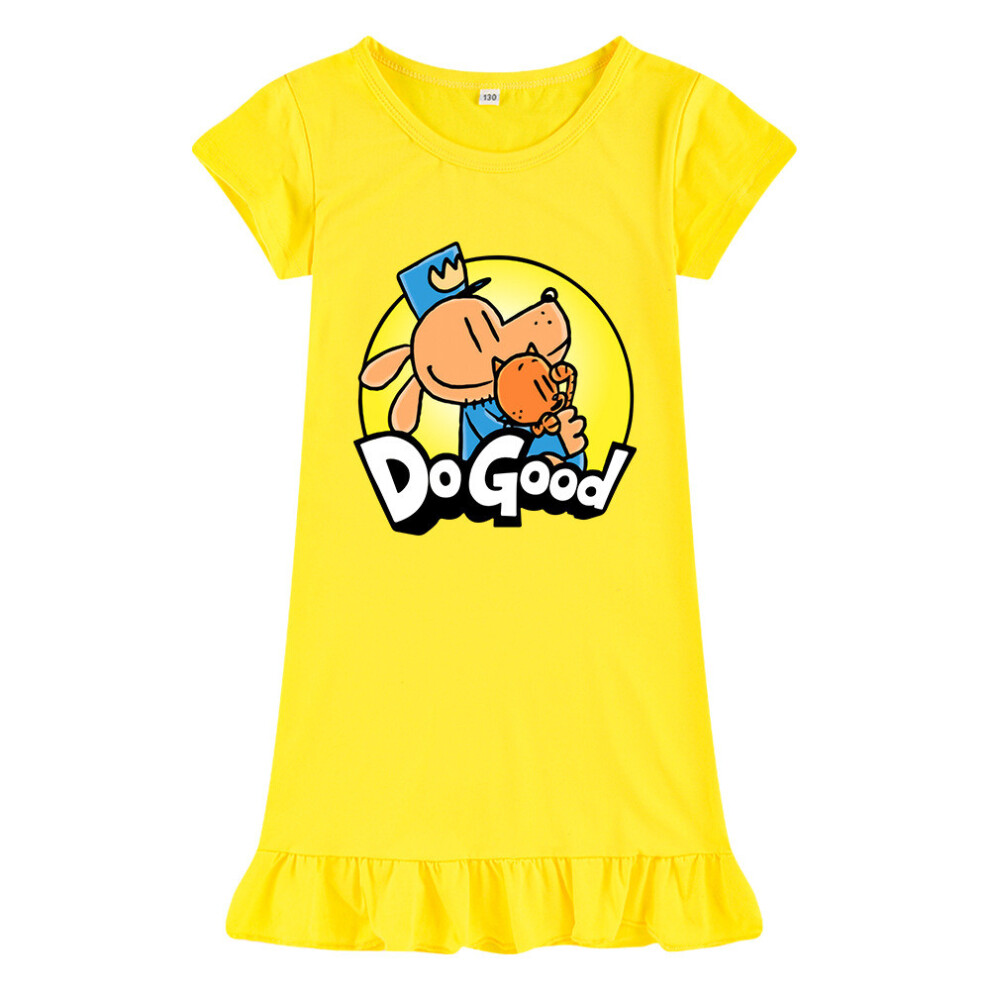 (Yellow,Child 140cm)Dogman chemise de nuit ado fille robe dessin animé pyjama été cool coton