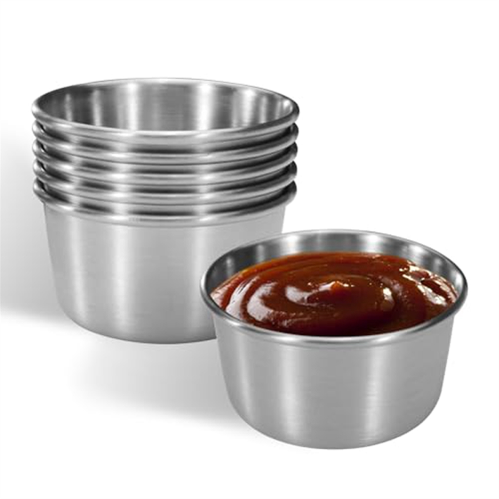 Lot de 6 ramequins en acier inoxydable de 56 ml, mini bols à sauce, gobelets à condiments réutilisables en métal (argent)