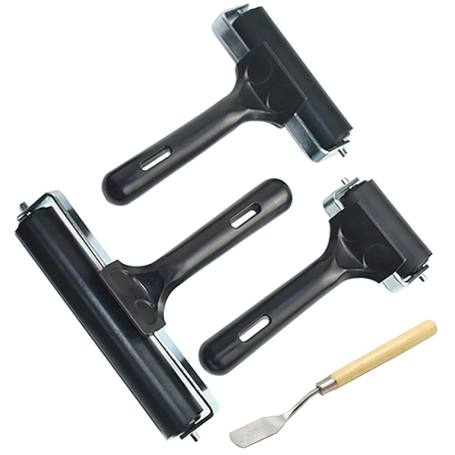 Rubberen brayerroller, 3 stuks, aandrukroller, rubberen rol, knutselen met handvat voor warm stampen, lijmen, houtsnijden, inktblok-cilinderdruk