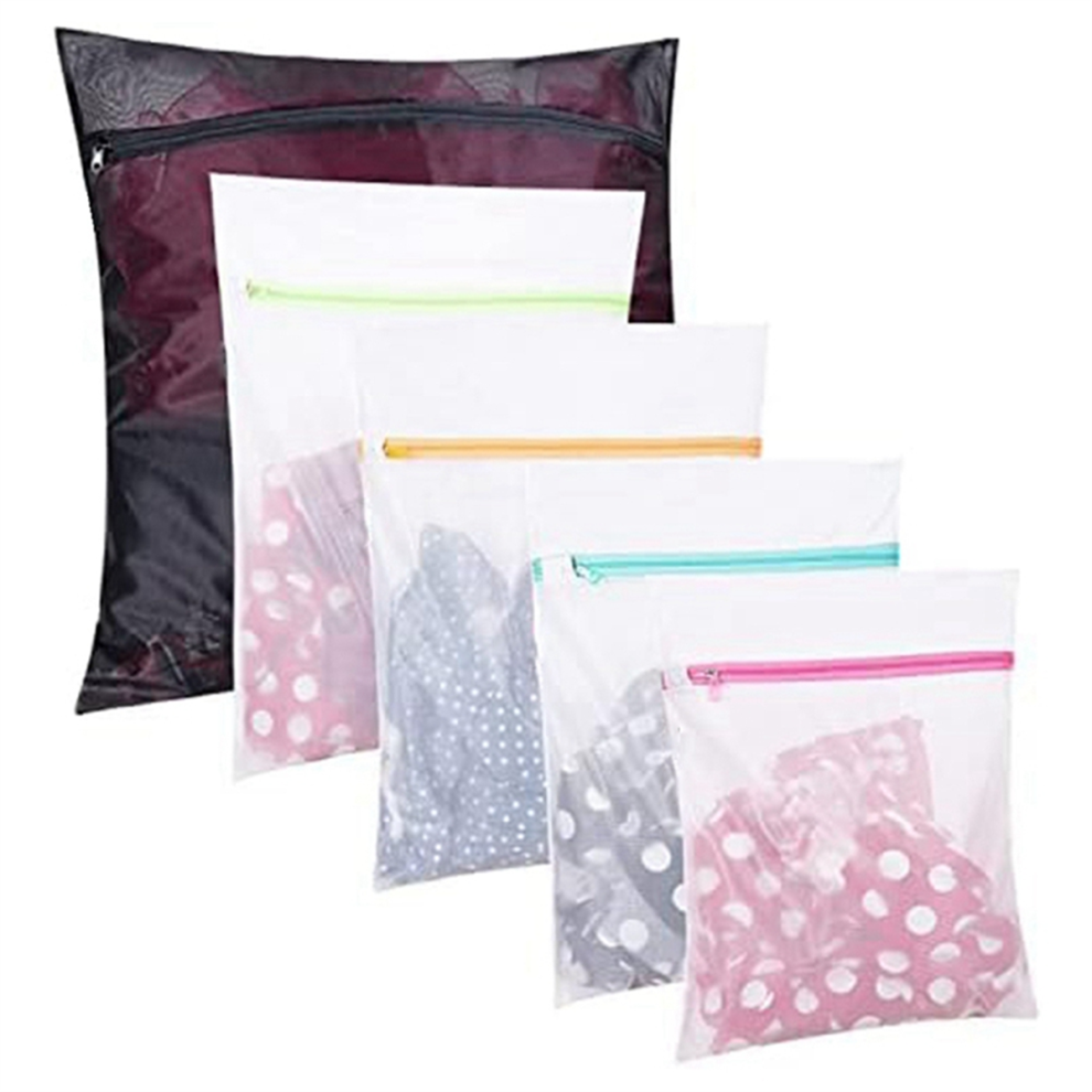 Lot de 5 sacs à linge en maille : 1 extra large, 2 grands et 2 moyens pour chemisiers, bas, sous-vêtements et voyage.