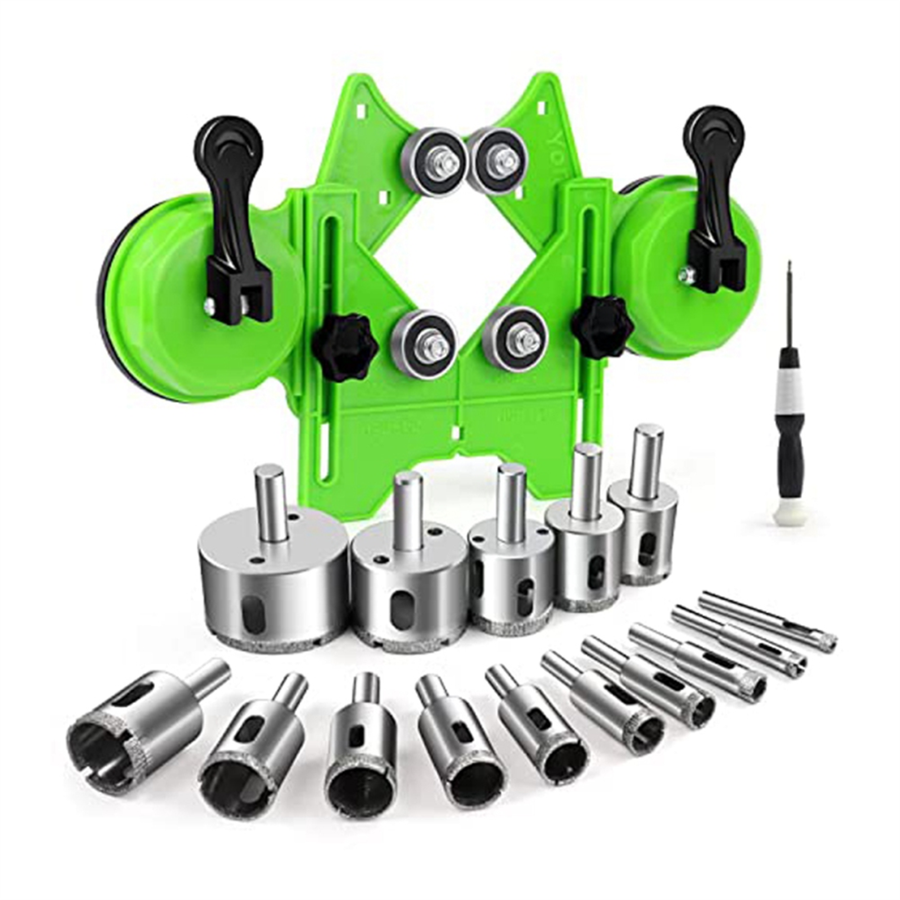 drill bit set Diamond Hole Saw Kit 17PCS Drill Bits Sets with Double Suction Cups Guide Jig Fixture From 4mm-83mm Hollow Drill Set