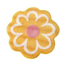 carpet Flower Rug, Round Yellow Bath Mat, Machine Washable Bath Rugs, Accent & Absorbent Flower Bath Rug, 23.6 x 23.6 Inch
