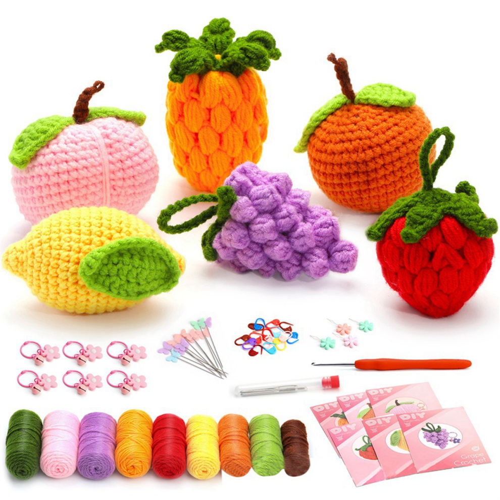 Kit De Crochet Completo Para Principiantes, Kit De Crochet De Frutas De 6 Piezas Con Marcadores De Punto, Bola De Hilo FáCil, Instrucciones-image