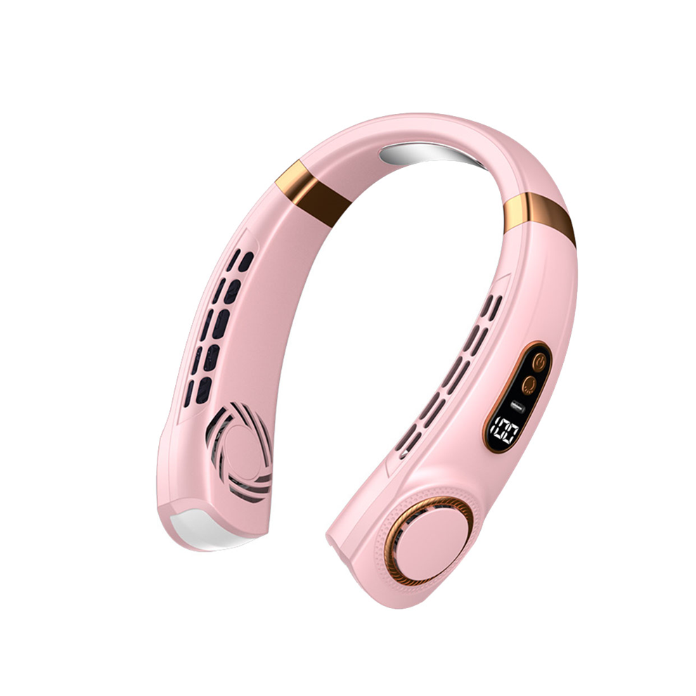 Neckfan  Hanging Neckfan Ice Magnet Cooling Portable Neck Fan Type-C Mute Multifunctional Leafless Electric Fan with Light Pink-image-OPC-PGYFMTG-NEW